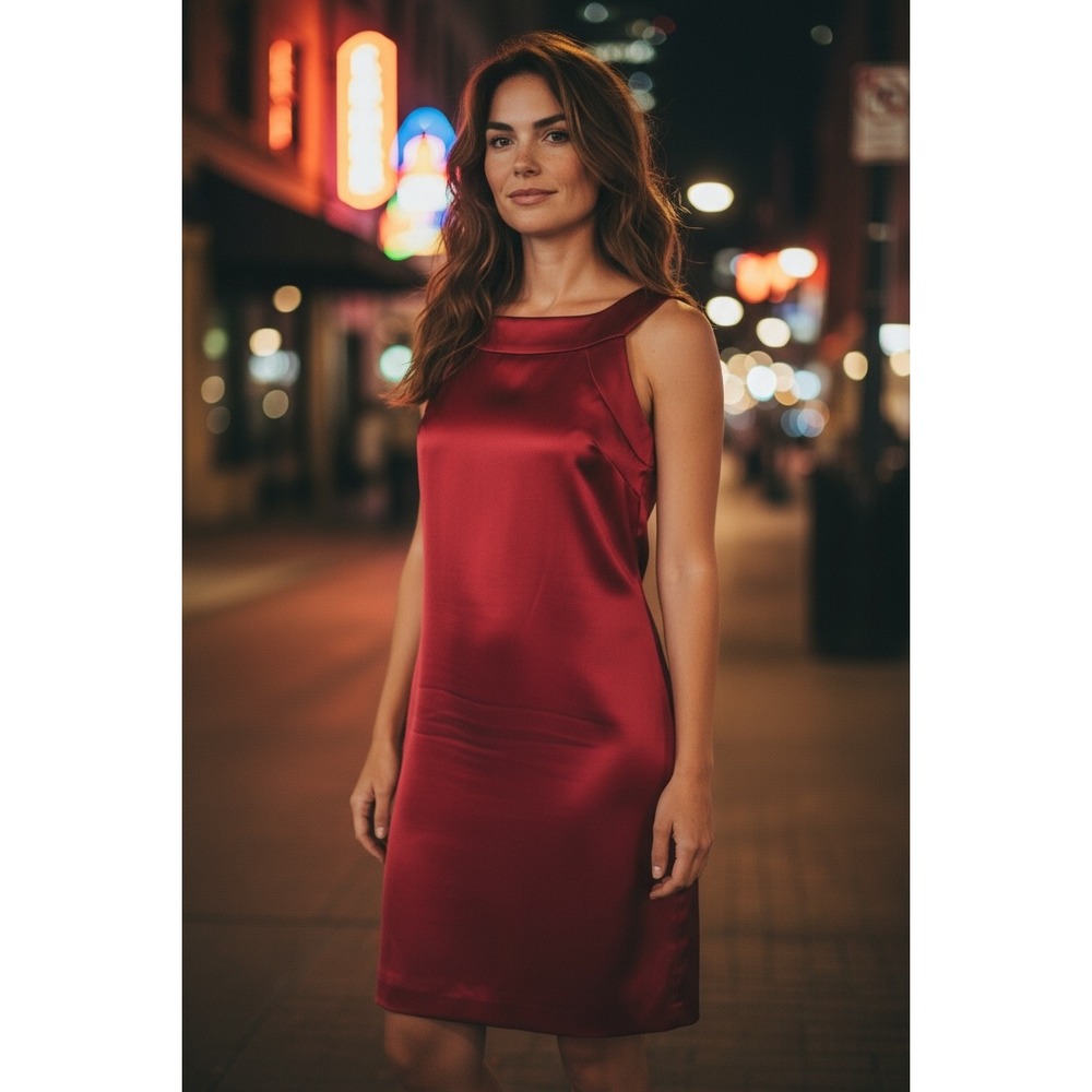 K Petite Red Satin Sleeveless Cocktail Party Dress Bow Back Size 6